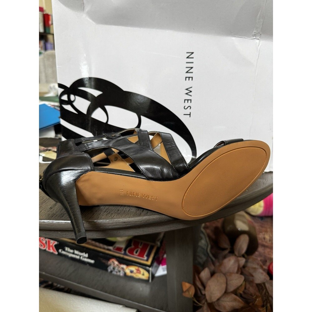Nine West Digit Black Leather Strappy Cage Heels Sandals Open Toe Size 11 NIB - Picture 2 of 5